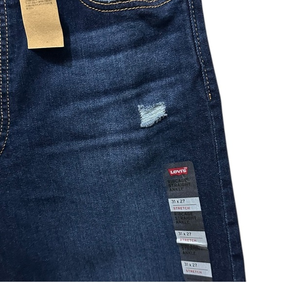 119 LEVI’S | NWT Straight Ankle Blue Jeans High Rise Distressed Dark Wash(31x27) - Picture 7 of 14